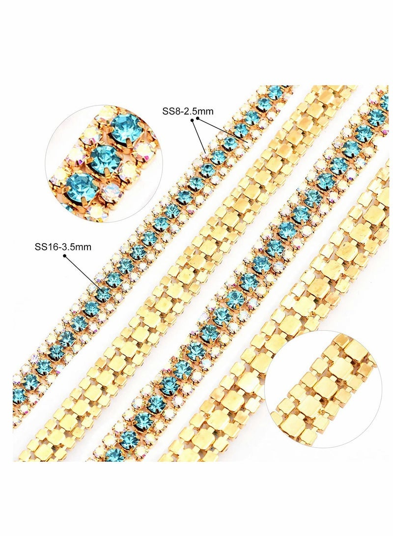 5 Yard 3 Rows Crystal Rhinestone Gold Close Chain with 2.5mm&4mm Rhinestones Trim Chain, Sewing Craft DIY Handmade Wedding Clothes Party Decorations - Image 5
